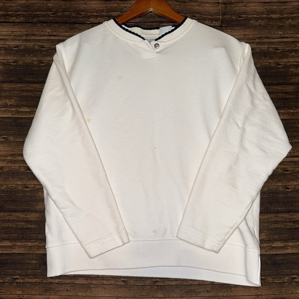 Vintage 90s Kathy Ireland Kmart White Sweatshirt Henley Button Crewneck L